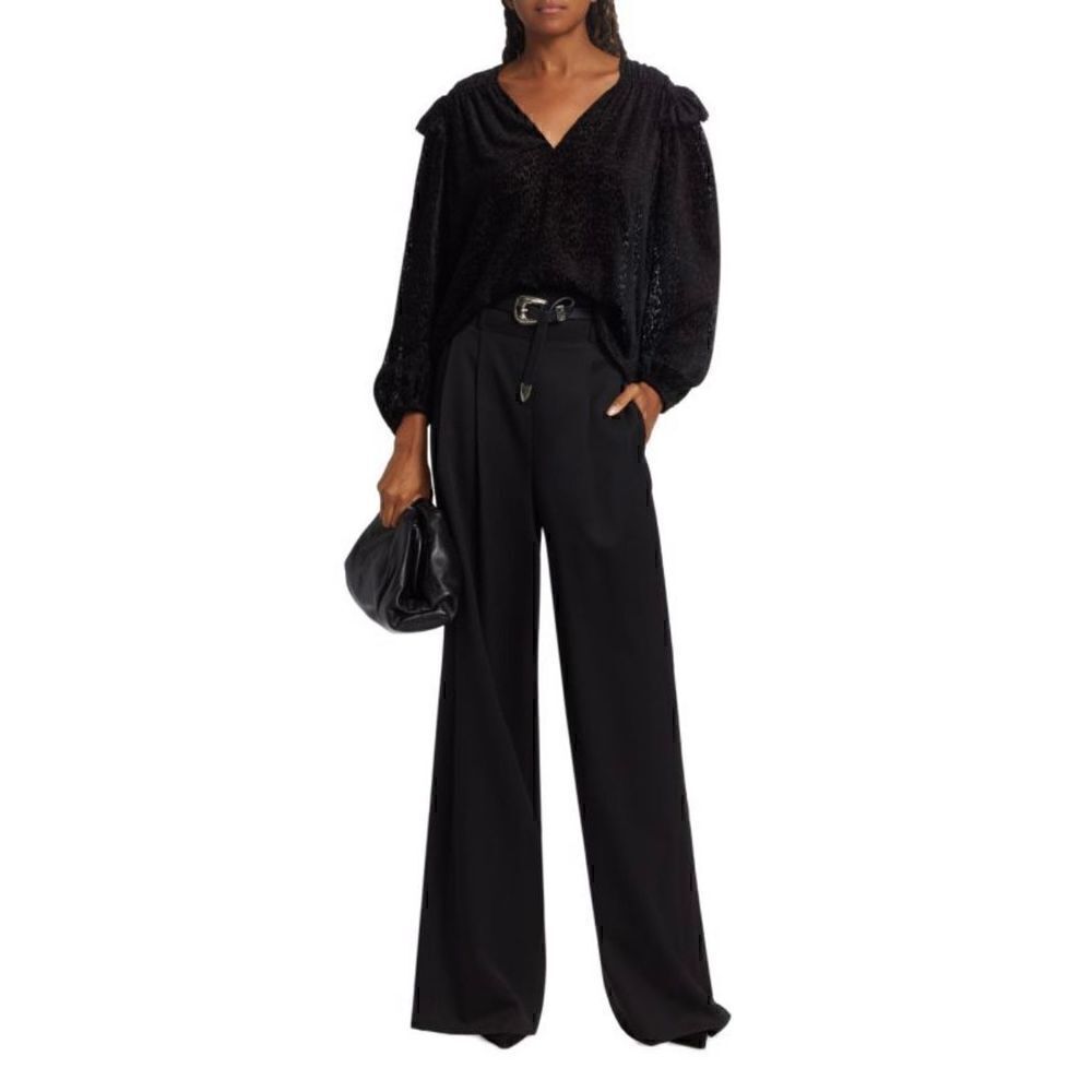 Tanya Taylor Blouse Women’s L Top Lucy Devore Black Velvet Burnout NWT - Picture 8 of 10